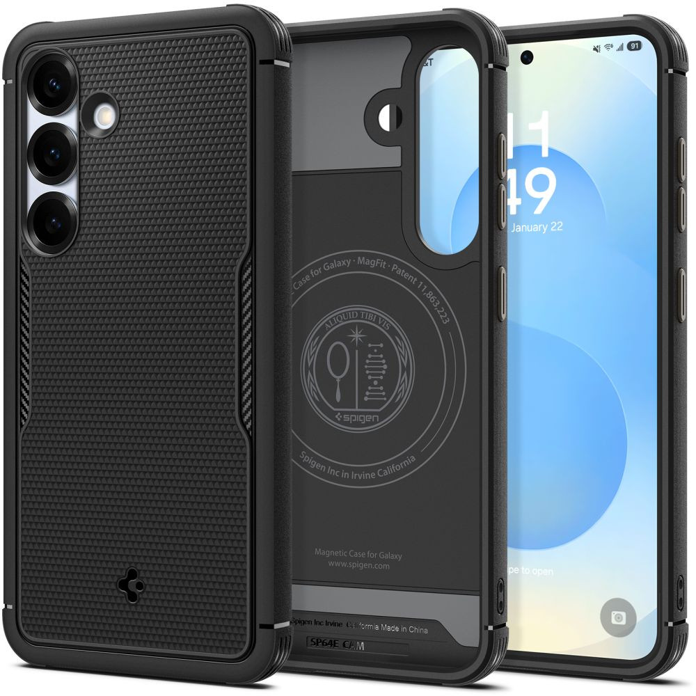 Samsung Galaxy S25 SM-S931, Szilikon tok, Magsafe töltővel kompatibilis, pöttyös minta, Spigen Core Armor Mag, fekete akciós termékkép 1