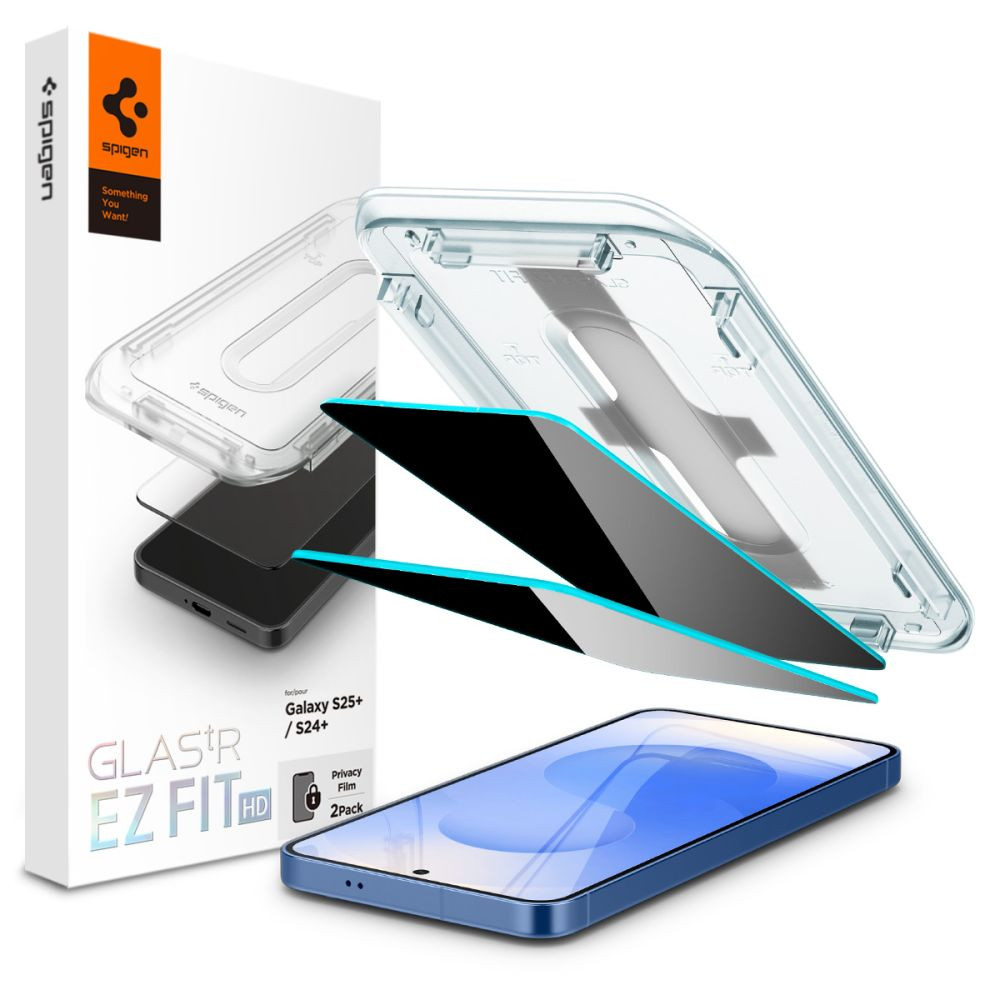 Samsung Galaxy S24 Plus / S25 Plus SM-S926 / S939, Kijelzővédő fólia, ütésálló fólia (az íves részre is!), Tempered Glass (edzett üveg), Spigen Ez Fit HD Privacy, Clear, 2 db / csomag akciós termékkép 1