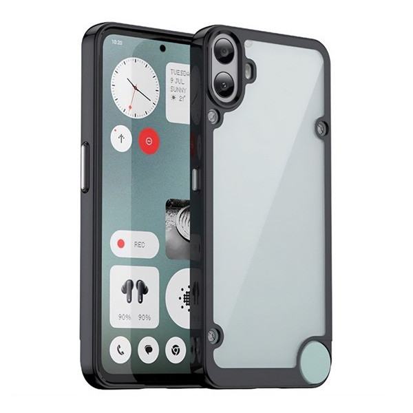 Nothing CMF Phone 1, Műanyag hátlap védőtok + szilikon keret, közepesen ütésálló, átlátszó hátlap, fekete akciós termékkép 1