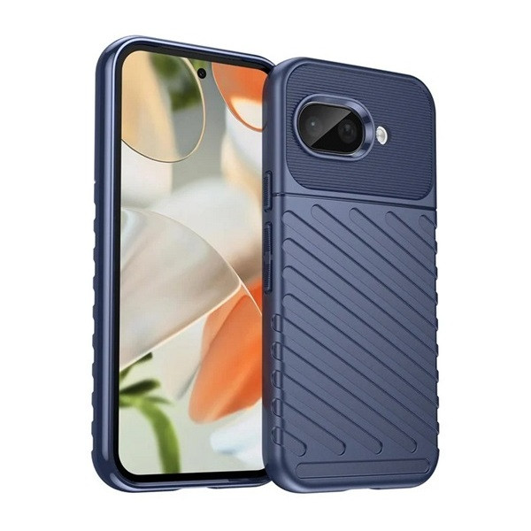 Google Pixel 9a, Szilikon tok, közepesen ütésálló, domború csíkos minta, sötétkék akciós termékkép 1