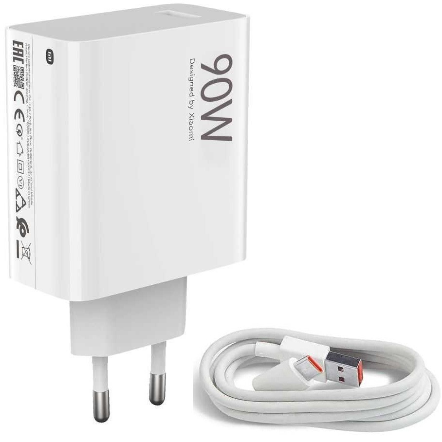 Hálózati töltő adapter, 90W, USB aljzat, USB Type-C kábellel, gyorstöltés, Xiaomi Hypercharge Combo, fehér, gyári akciós termékkép 1