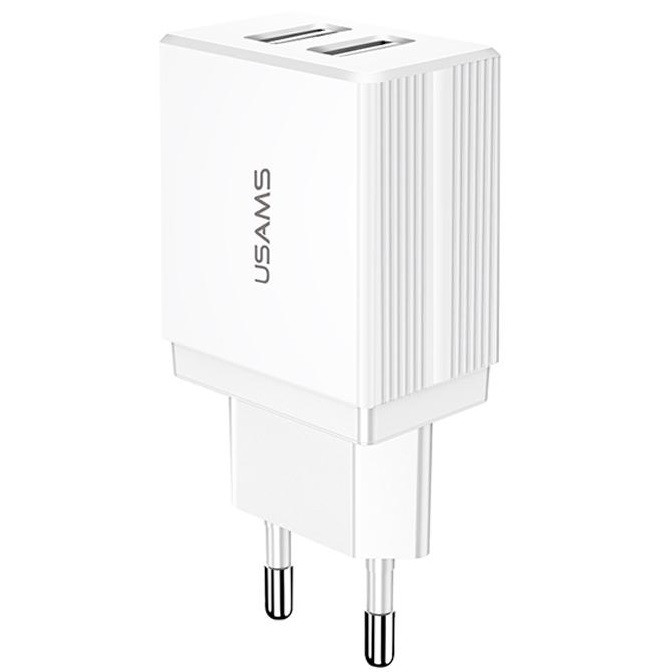 Hálózati töltő adapter, 10.5W, 2 x USB aljzat, Usams T24, fehér akciós termékkép 1