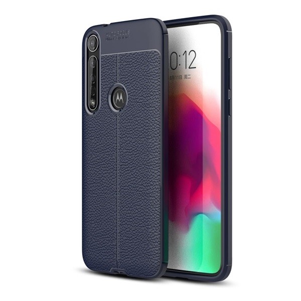 Motorola Moto G8 Plus, TPU szilikon tok, bőrhatású, varrásminta, sötétkék akciós termékkép 1