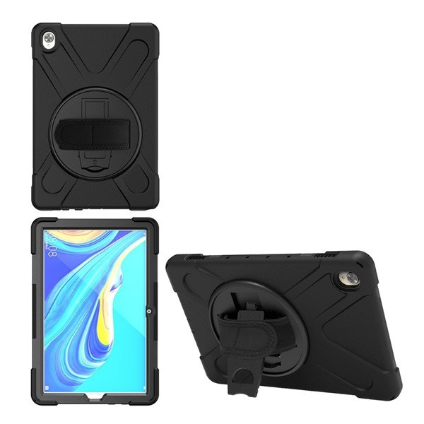 Huawei MediaPad M6 10.8, Műanyag hátlap védőtok, szilikon belső, kitámasztóval, kézpánt, Defender, fekete akciós termékkép 1