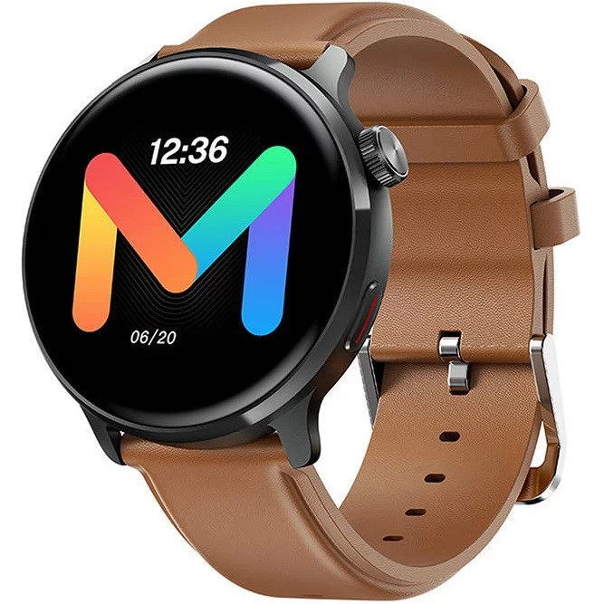 Bluetooth okosóra, műbőr szíj, fémház, v5.1, AMOLED kijelző, aktivitás és egészség mérő, vízálló, Mibro Watch Lite 2, sötétszürke/barna, gyári akciós termékkép 1