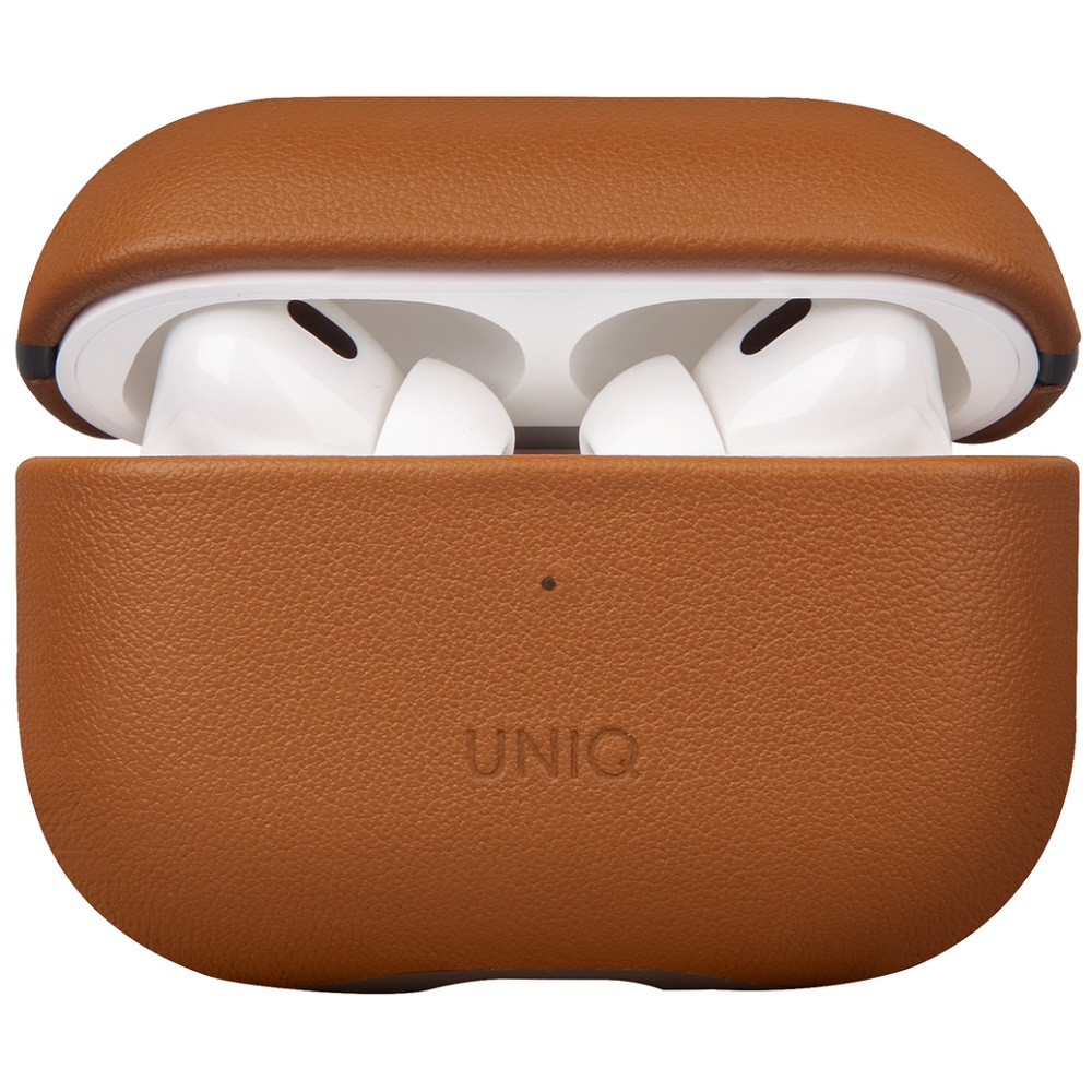 Bluetooth fülhallgató töltőtok tartó, Bőr, vezeték nélküli töltés támogatás, Apple AirPods Pro 2 kompatibilis, Uniq Terra, barna akciós termékkép 1