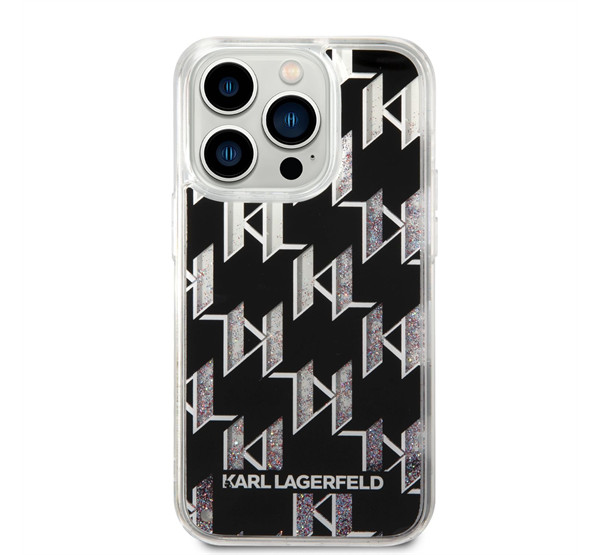 Karl Lagerfeld Liquid Glitter Monogram Apple iPhone 14 Pro hátlap tok, fekete akciós termékkép 1