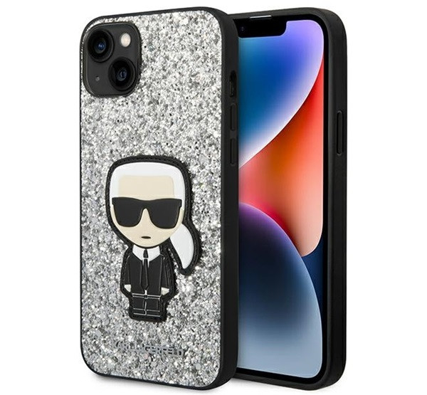 Karl Lagerfeld Glitter Flakes Ikonik Apple iPhone 14 Plus hátlap tok, ezüst akciós termékkép 1