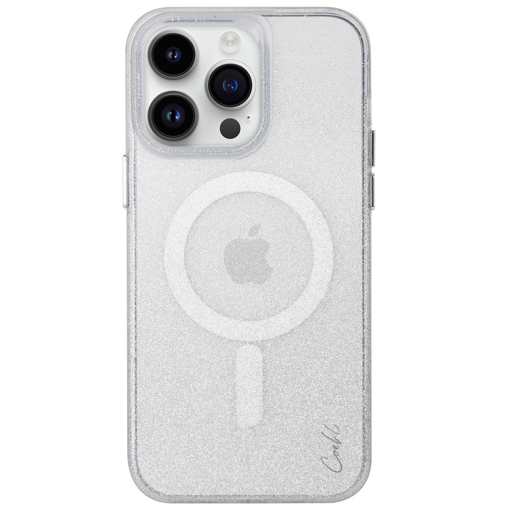 Apple iPhone 14 Pro, Szilikon tok, Magsafe töltővel kompatibilis, csillogó, Uniq Coehl Lumino, átlátszó/ezüst akciós termékkép 1