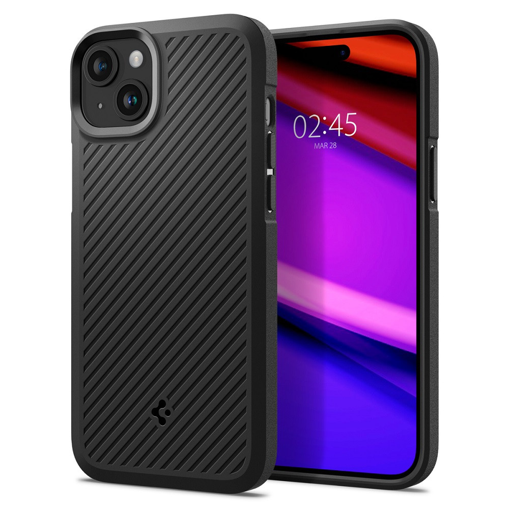 Apple iPhone 15 Plus, Szilikon tok, Spigen Core Armor, csíkos minta, fekete akciós termékkép 1