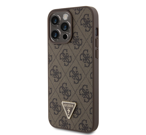 Guess 4G Strass Triangle Metal Logo tok, iPhone 15 Pro Max, Barna akciós termékkép 1