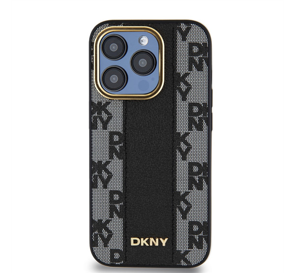 DKNY PU Leather Checkered Pattern Apple iPhone 15 Pro Magsafe tok, fekete akciós termékkép 1