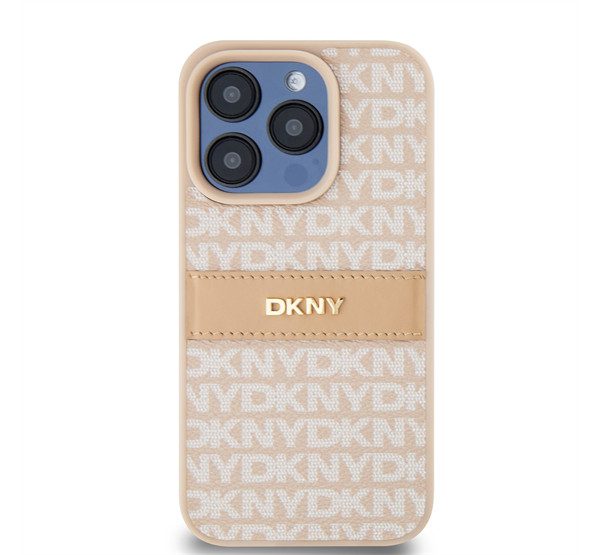 DKNY PU Leather Repeat Pattern Tonal Stripe Apple Iphone 15 Pro hátlap tok, rózsaszín akciós termékkép 1