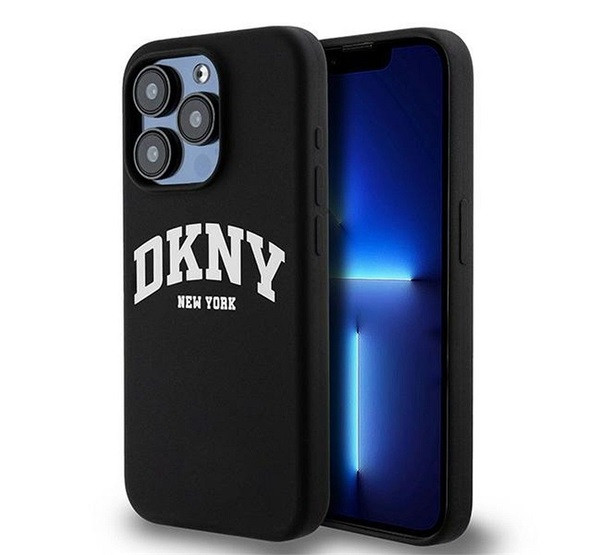 DKNY Liquid Silicone Arch Logo iPhone 15 Pro Magsafe tok, fekete akciós termékkép 1