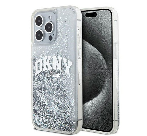 DKNY Liquid Glitter Arch Logo iPhone 15 Pro tok, átlátszó akciós termékkép 1