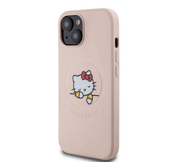 Hello Kitty PU Kitty Asleep Logo Apple Iphone 15 Magsafe hátlap tok, rózsaszín akciós termékkép 1