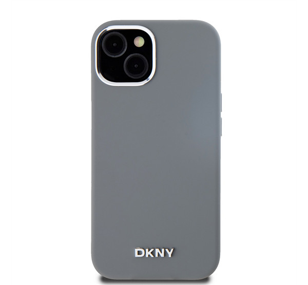 DKNY Liquid Silicone Silver Metal Logo Magsafe iPhone 15 hátlap tok, szürke akciós termékkép 1