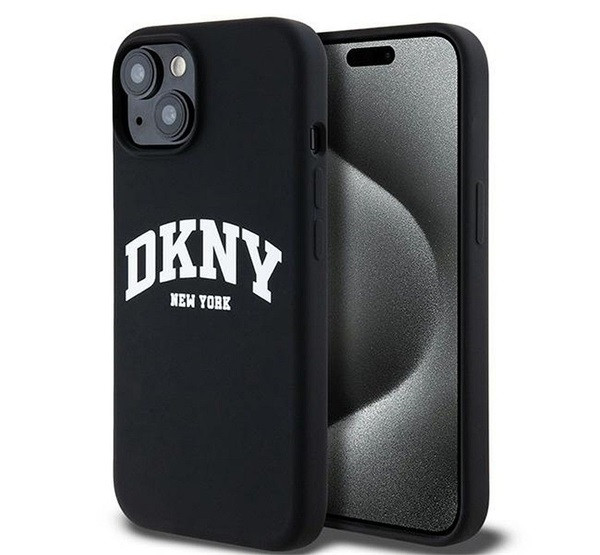 DKNY Liquid Silicone Arch Logo iPhone 15 MagSafe hátlap tok, fekete akciós termékkép 1