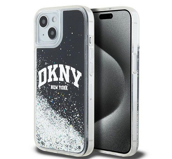 DKNY Liquid Glitter Arch Logo iPhone 15 hátlap tok, fekete akciós termékkép 1