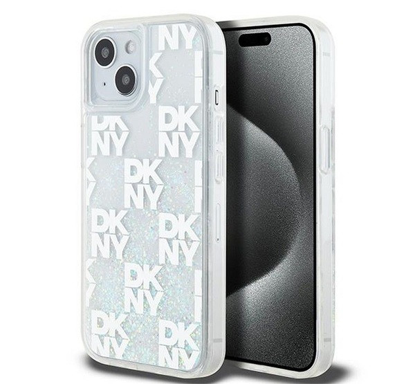 DKNY Liquid Glitter Checkered Pattern iPhone 15 hátlap tok, átlátszó akciós termékkép 1