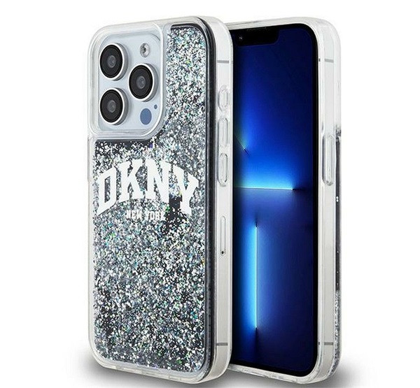 DKNY Liquid Glitter Arch Logo iPhone 13 Pro hátlap tok, fekete akciós termékkép 1