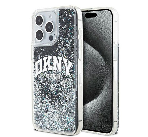 DKNY Liquid Glitter Arch Logo iPhone 14 Pro Max hátlap tok, fekete akciós termékkép 1