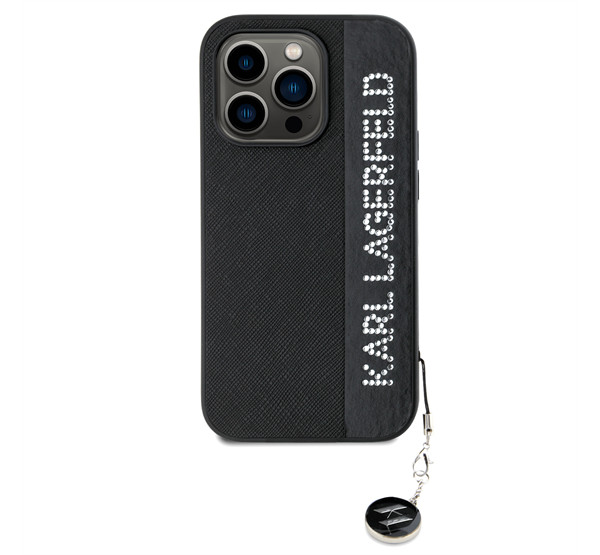 Karl Lagerfeld PU Saffiano Rhinestone Charm Apple iPhone 14 Pro hátlap tok, fekete akciós termékkép 1