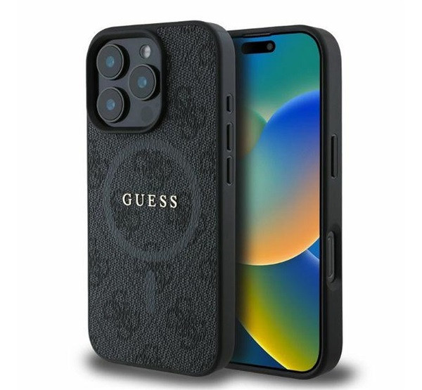 Guess 4G Ring Classic Logo Apple iPhone 16 Pro hátlap tok, fekete akciós termékkép 1