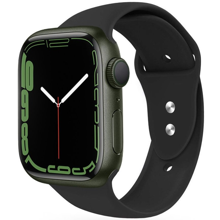 Apple Watch 4-6, SE, SE (2022) (42 / 44 mm) / Watch 7-9 (45 mm) / Watch Ultra 1-2 (49 mm), szilikon pótszíj, állítható, két lyukas rögzítés, TP IconBand, fekete akciós termékkép 1
