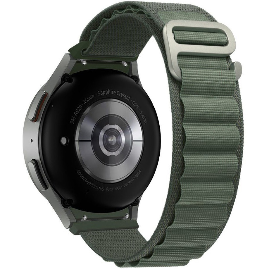 Samsung Galaxy Watch 4 / 5 / 5 Pro / 6 / 7 / FE (40 / 44 / 45mm) / Watch 4 Classic / 6 Classic (42 / 43 / 46mm), textíl pótszíj, nylon, állítható, hullámos kialakítású akasztórész, TP Nylon Pro, sötétzöld akciós termékkép 1