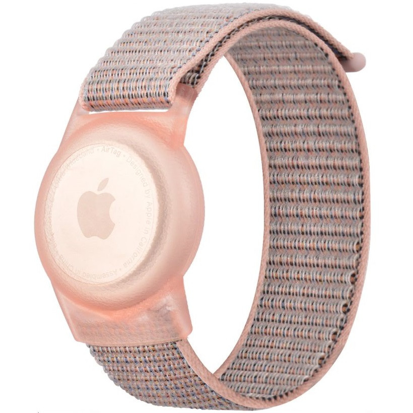 Apple AirTag szilikon tok + textíl pótszíj, nylon, állítható, csuklóra rögzíthető, TP Nylon, rózsaszín akciós termékkép 1