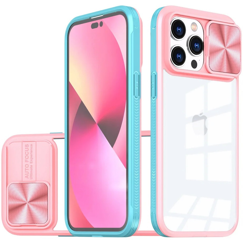 Apple iPhone 13, Műanyag hátlap + szilikon keret, átlátszó akril hátlap, kamera védelem, Wooze Trendy, rózsaszín/kék akciós termékkép 1