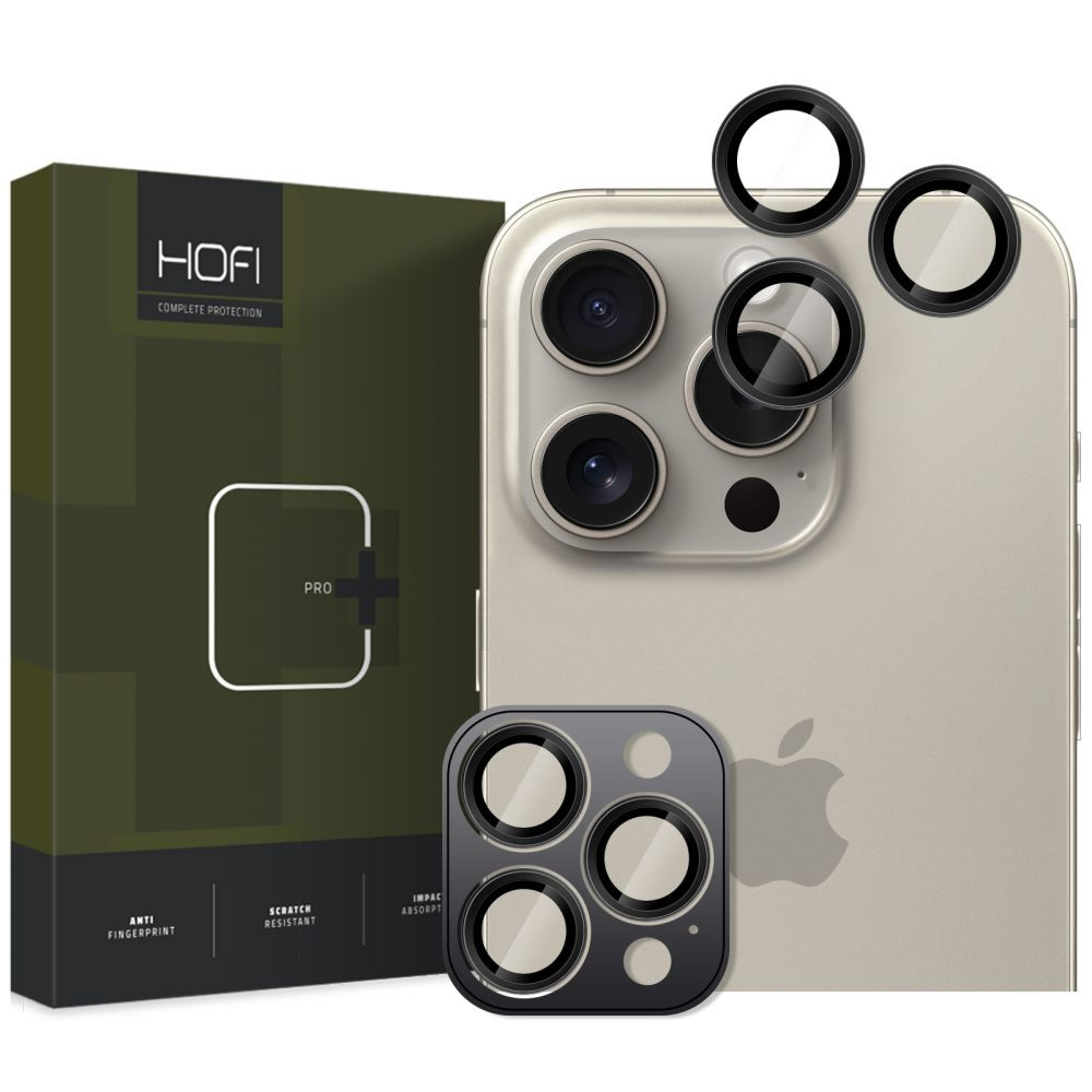 Apple iPhone 16 Pro / 16 Pro Max, Kamera lencsevédő fólia, ütésálló fólia, Tempered Glass (edzett üveg), alumínium keret, Camring Pro Plus, fekete akciós termékkép 1