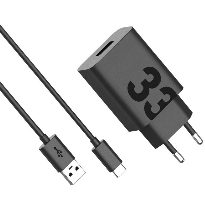 Hálózati töltő adapter, 33W, USB aljzat, USB Type-C kábellel, gyorstöltés, Motorola TurboPower, fekete, gyári akciós termékkép 1