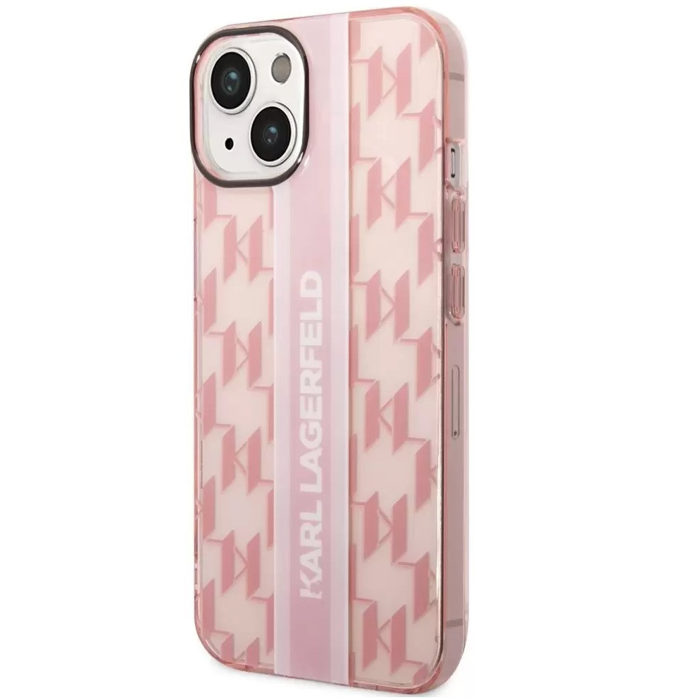 Apple iPhone 14 Plus, Műanyag hátlap védőtok, Monogram minta, Karl Lagerfeld Mono Vertical Stripe, rózsaszín